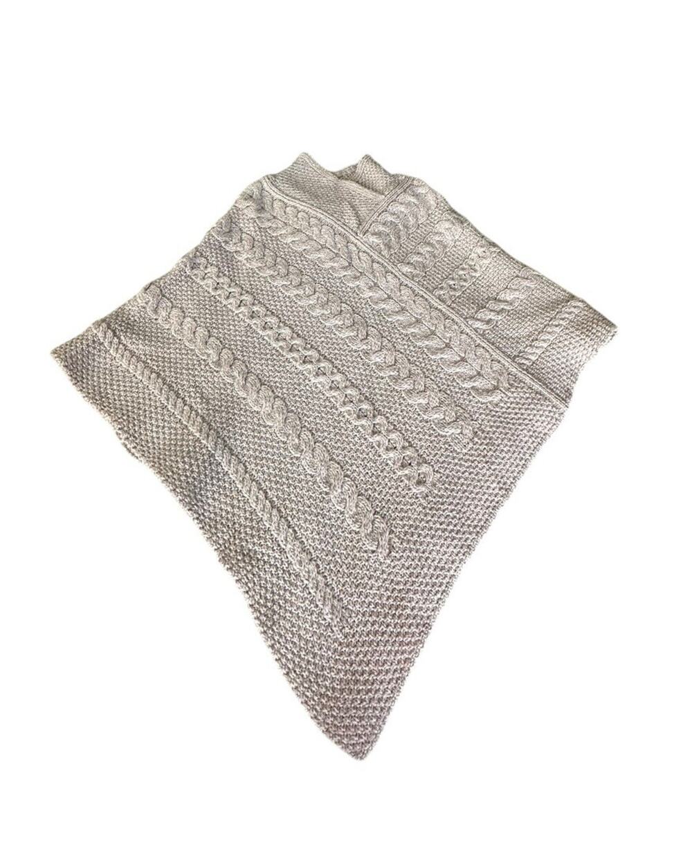 Aran Crafts Knitted Poncho Womens Sz S/M Oatmeal Merino Wool Irish Cape Ireland